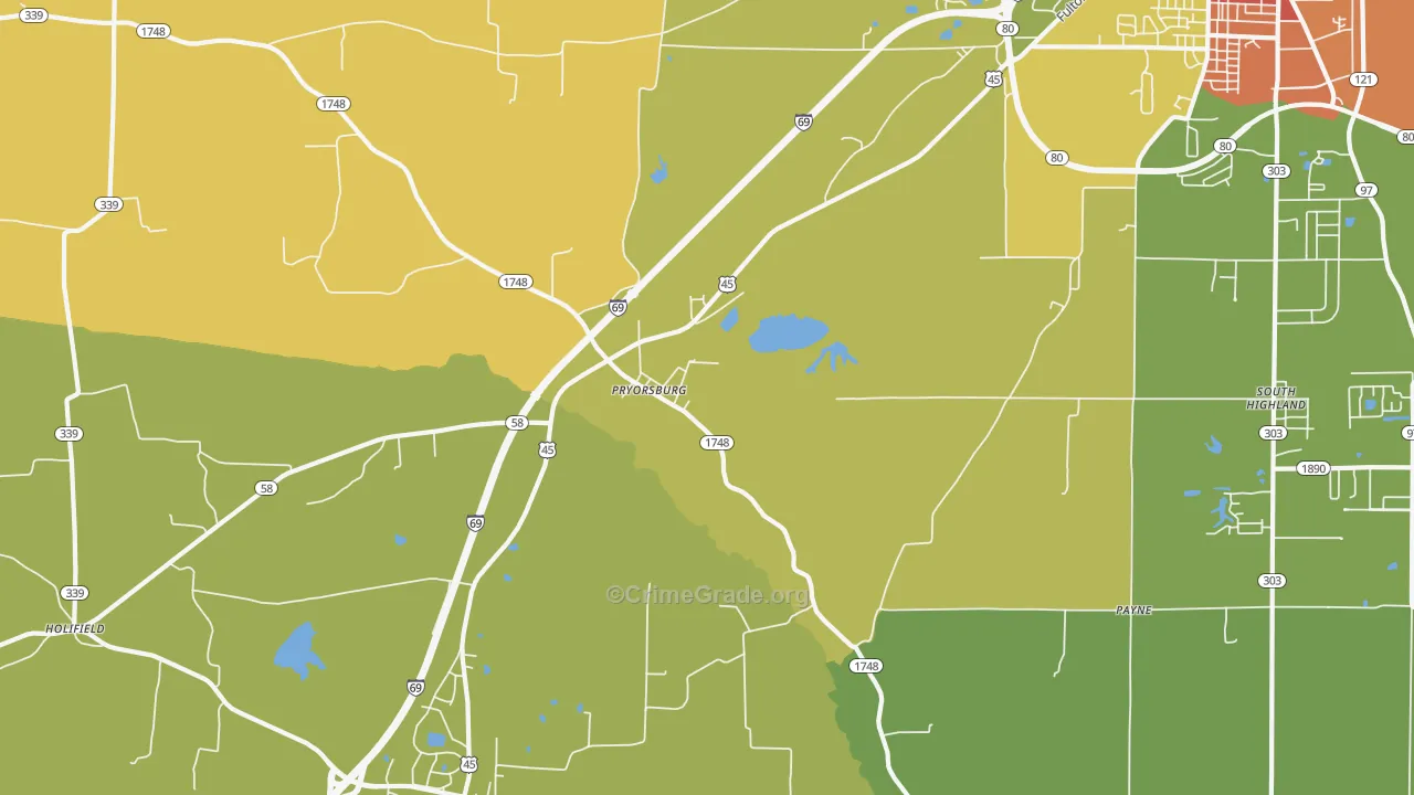 Pryorsburg, KY Map of Burglary Rates