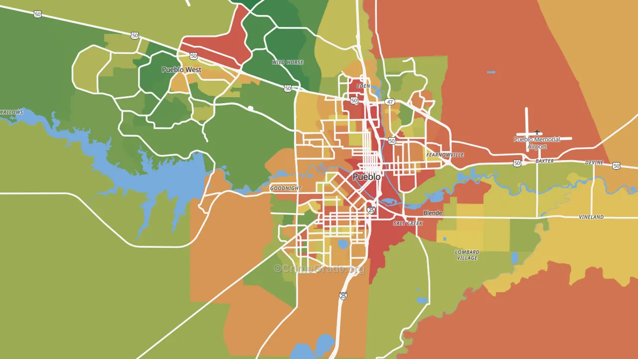 Pueblo County, CO Map of Burglary Rates