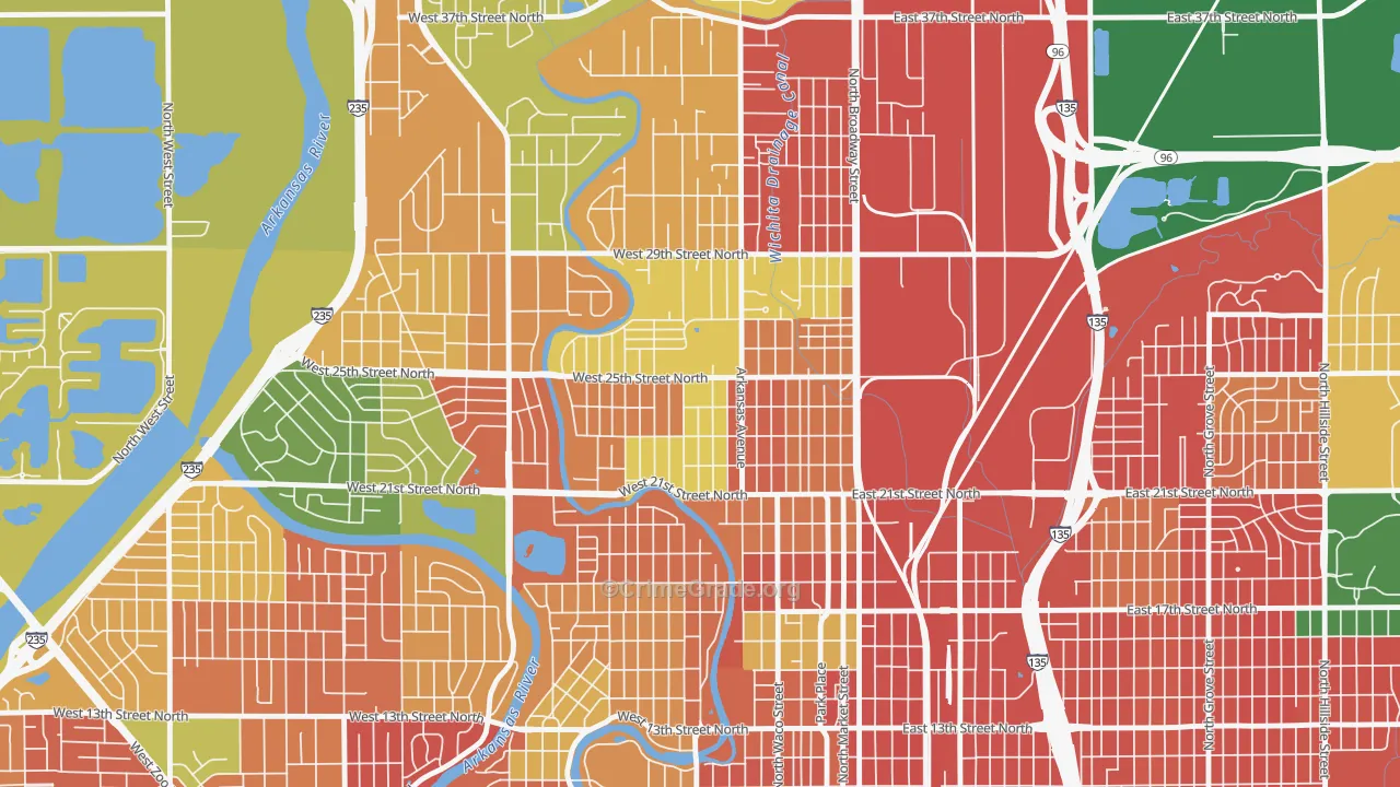 Pueblo, Wichita, KS Map of Burglary Rates