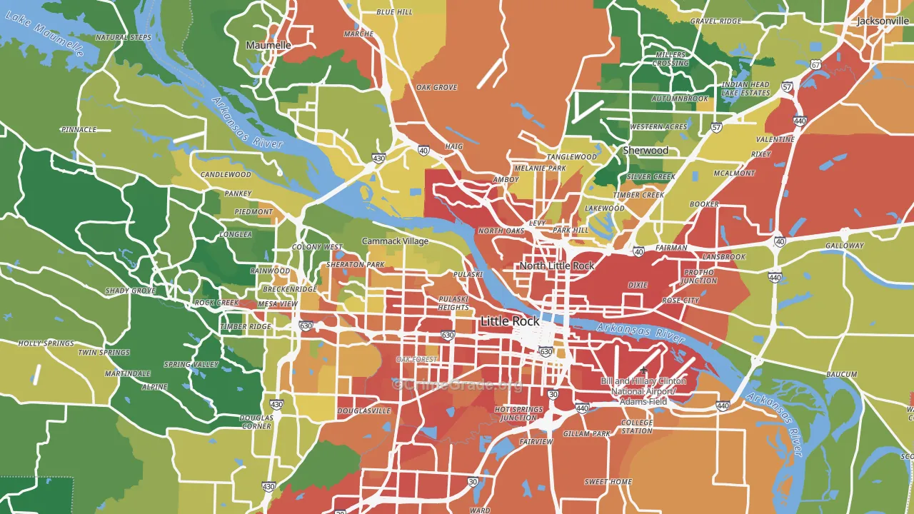 Pulaski County, AR Map of Burglary Rates