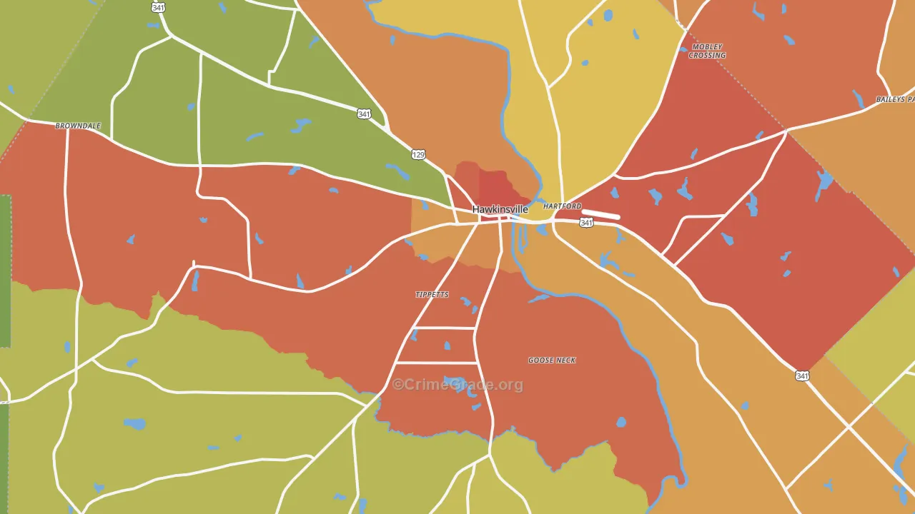 Pulaski County, GA Map of Burglary Rates