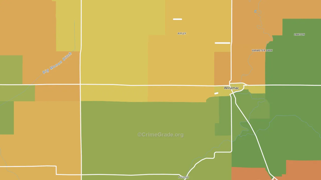 Pulaski County, IN Map of Burglary Rates