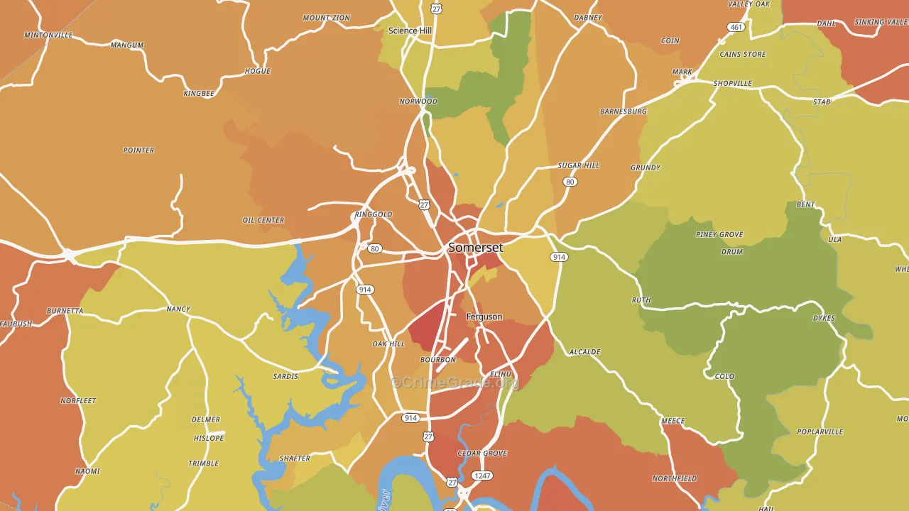Pulaski County, KY Map of Burglary Rates