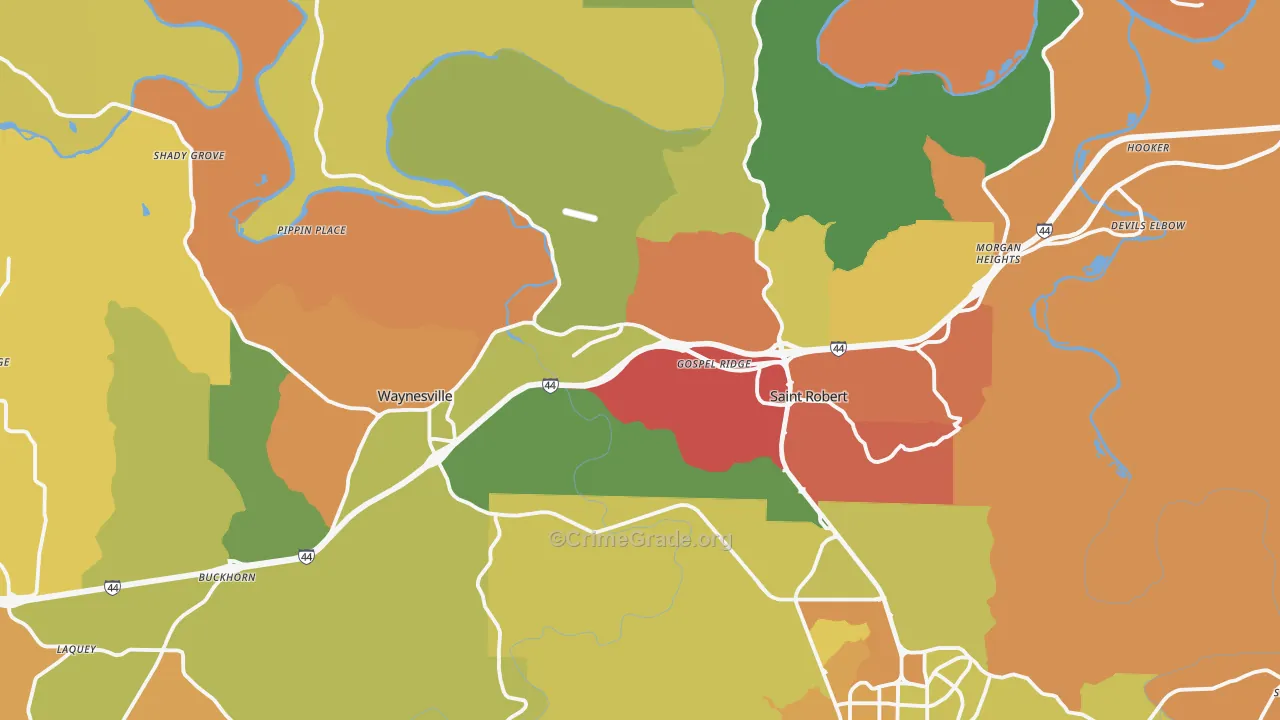 Pulaski County, MO Map of Burglary Rates