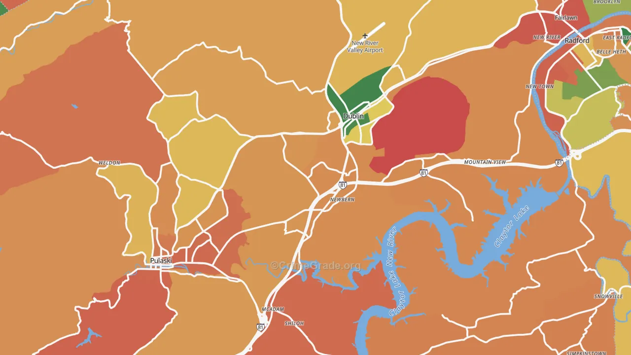 Pulaski County, VA Map of Burglary Rates