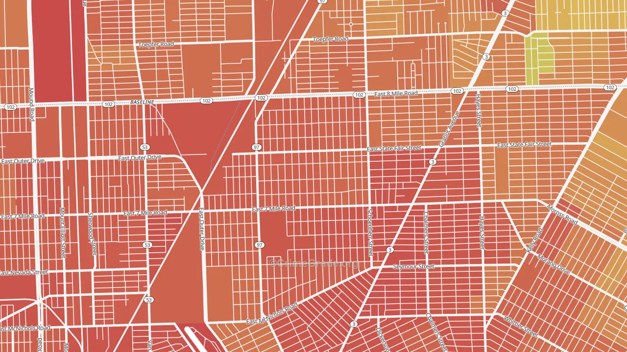 Pulaski, Detroit, MI Map of Burglary Rates