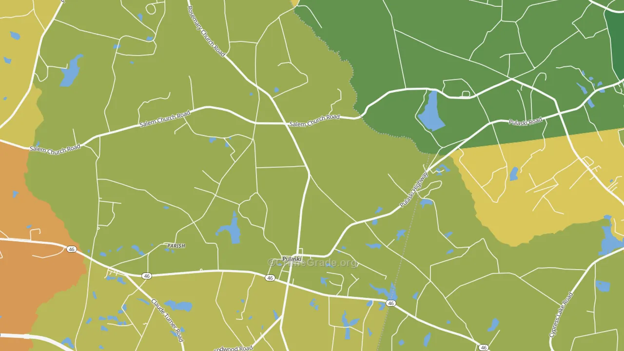 Pulaski, GA Map of Burglary Rates