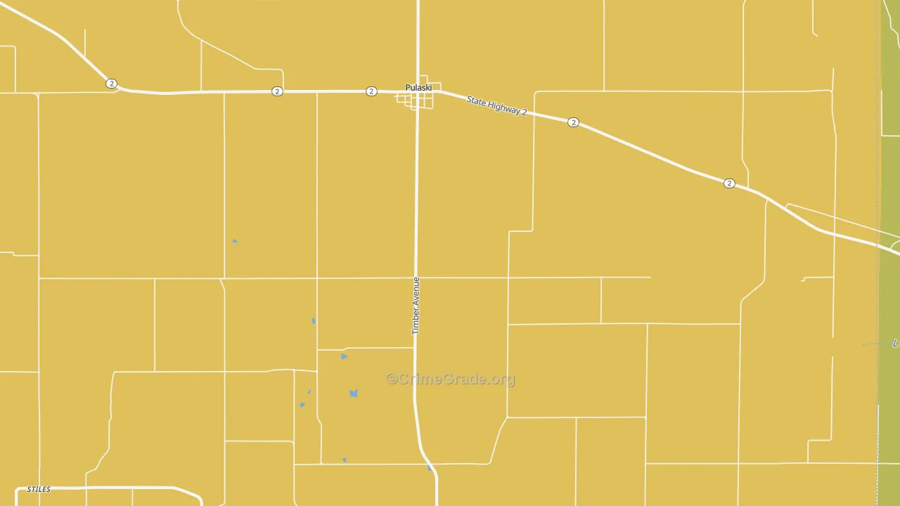 Pulaski, IA Map of Burglary Rates