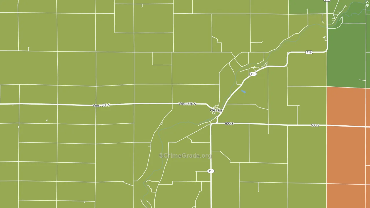 Pulaski, IN Map of Burglary Rates