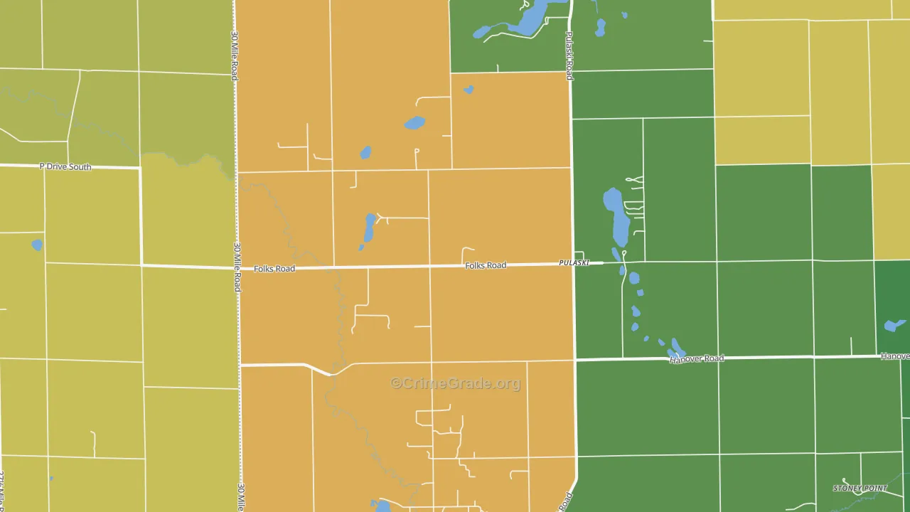 Pulaski, MI Map of Burglary Rates