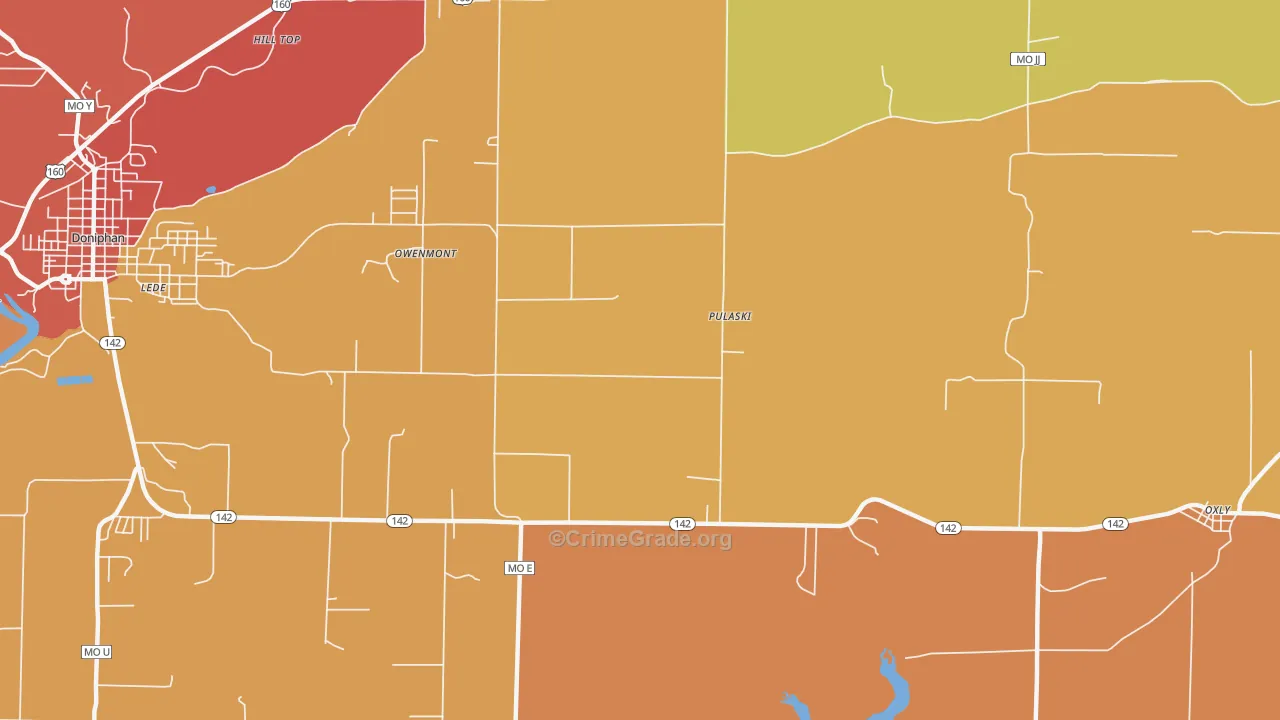 Pulaski, MO Map of Burglary Rates
