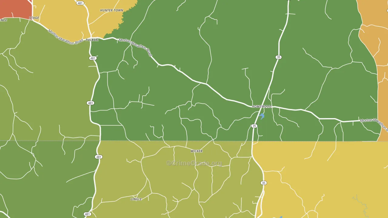 Pulaski, MS Map of Burglary Rates