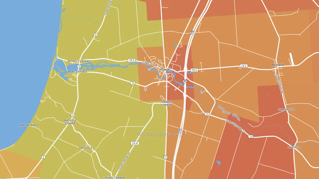 Pulaski, NY Map of Burglary Rates