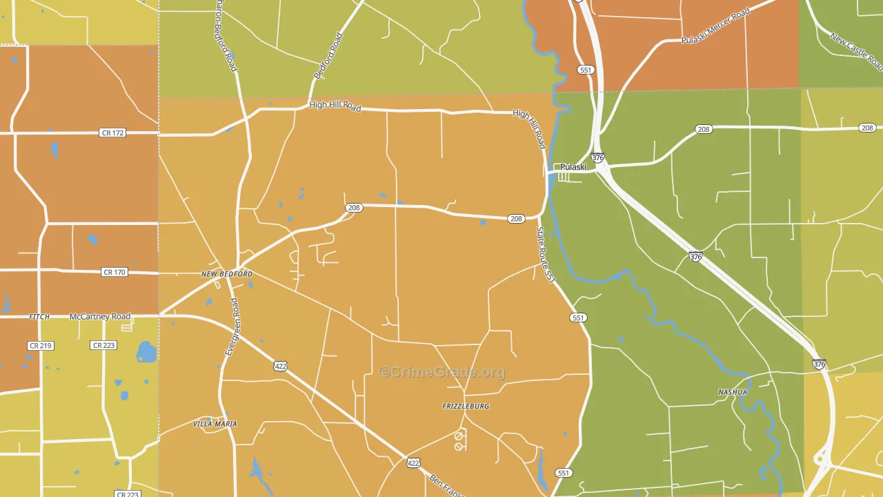 Pulaski, PA Map of Burglary Rates