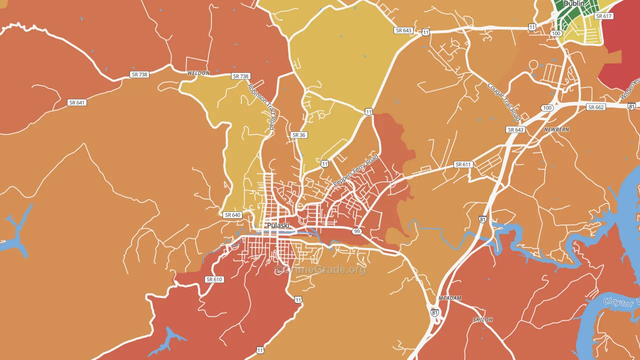 Pulaski, VA Map of Burglary Rates