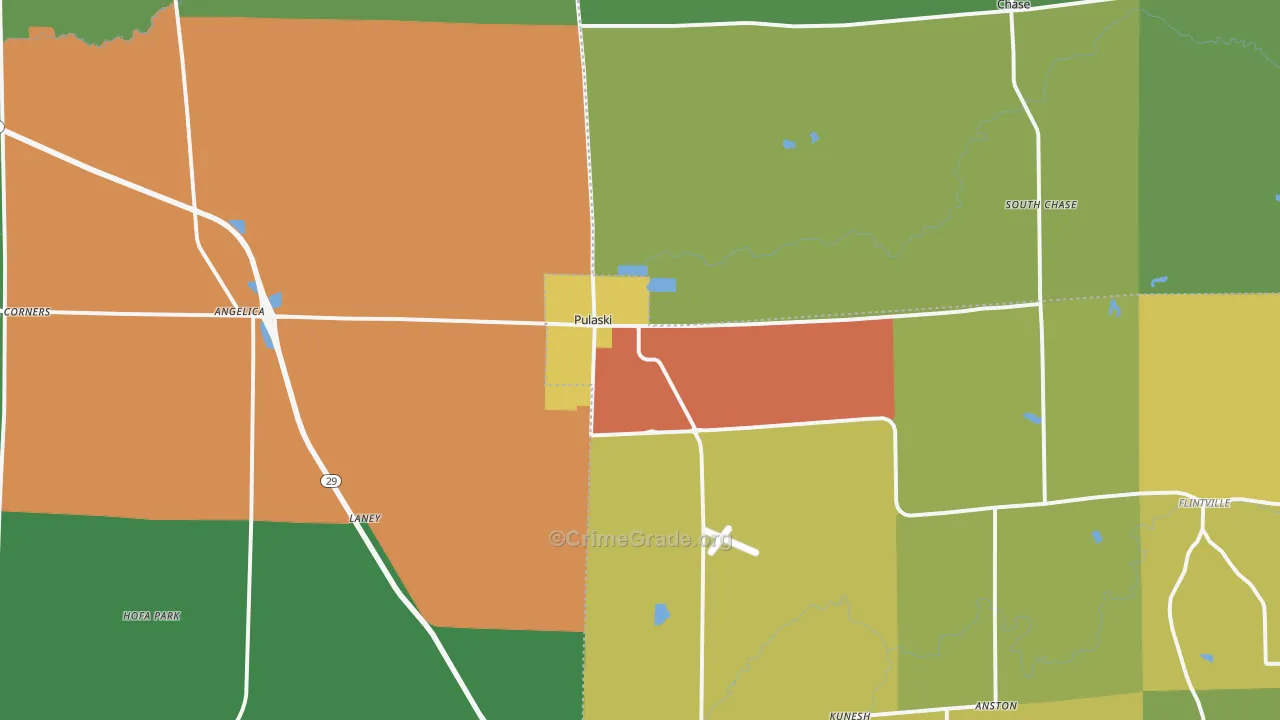 Pulaski, WI Map of Burglary Rates