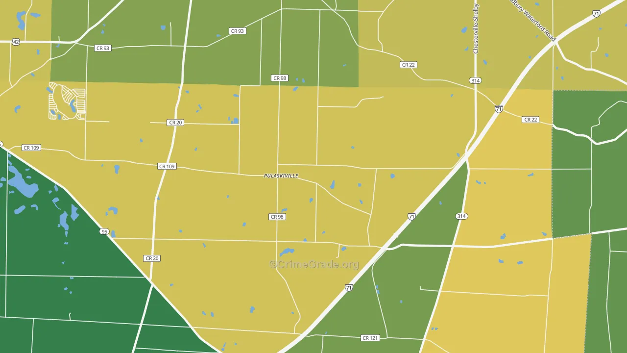 Pulaskiville, OH Map of Burglary Rates