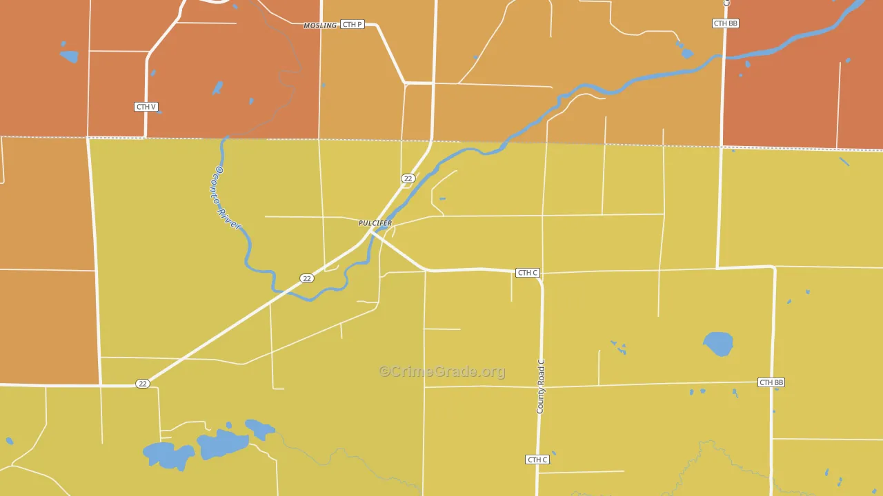 Pulcifer, WI Map of Burglary Rates
