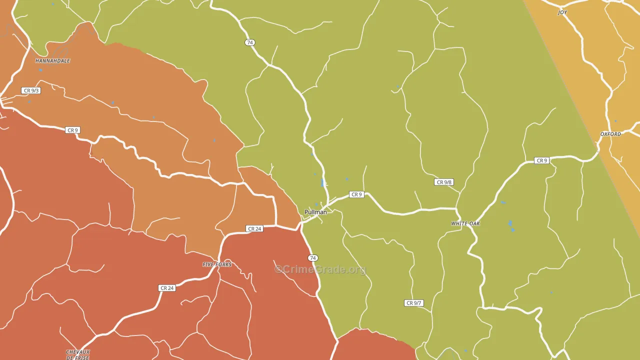 Pullman, WV Map of Burglary Rates