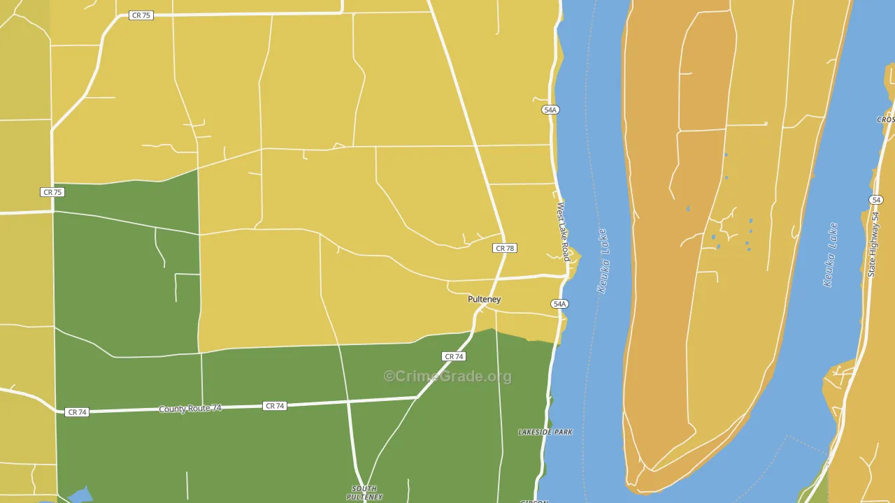 Pulteney, NY Map of Burglary Rates
