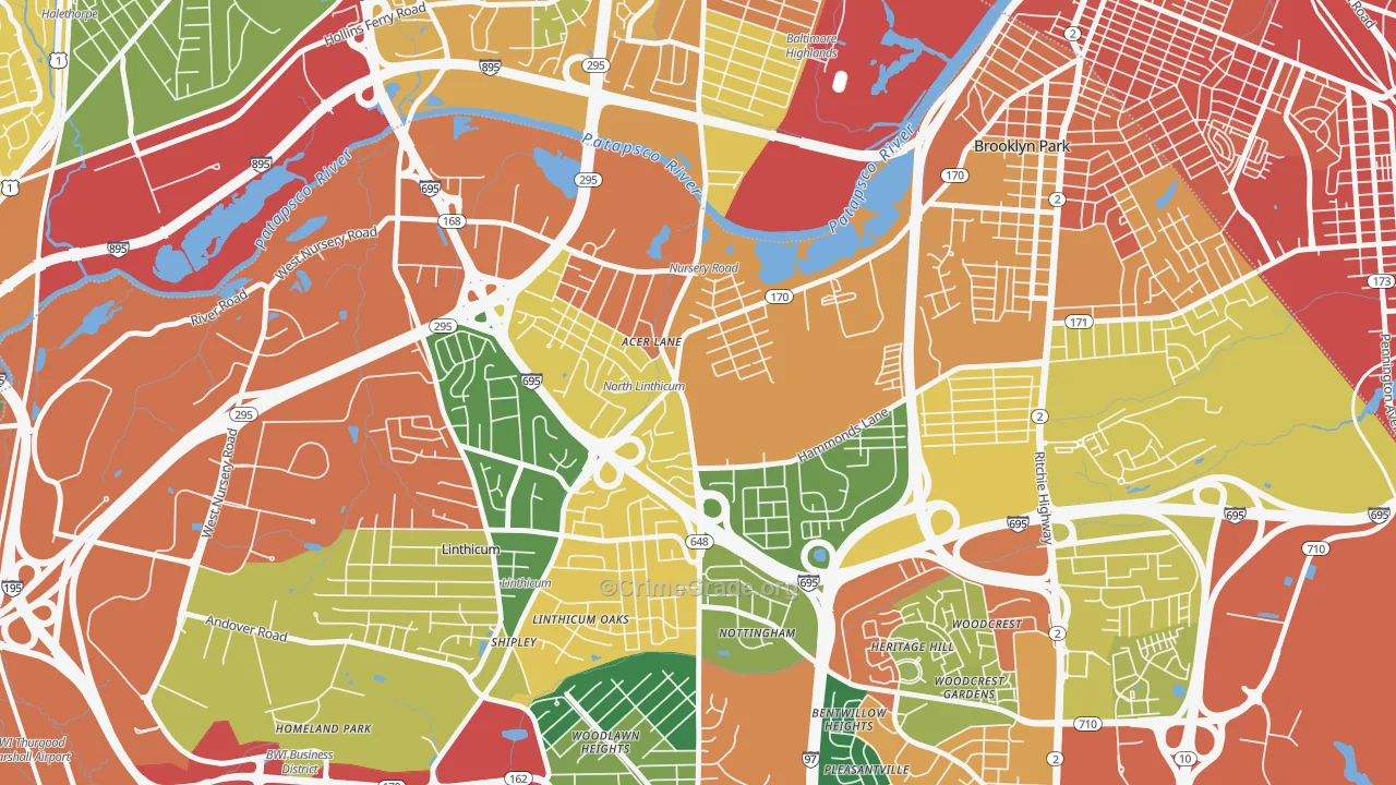 Pumphrey, Linthicum, MD Map of Burglary Rates