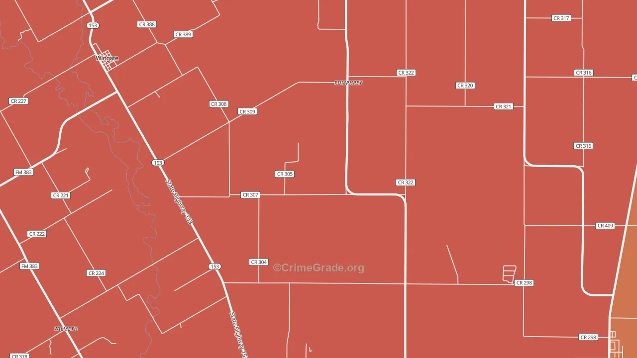 Pumphrey, TX Map of Burglary Rates