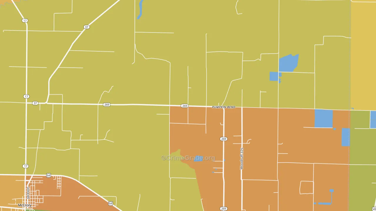 Pumpkin Bend, AR Map of Burglary Rates