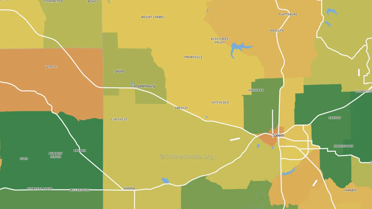 Pumpkin Center, IN Map of Burglary Rates