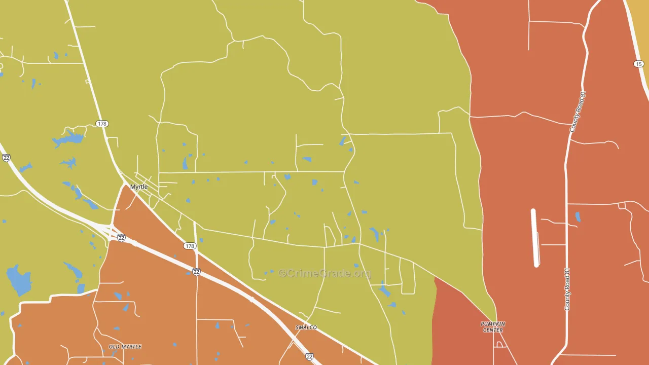 Pumpkin Center, MS Map of Burglary Rates