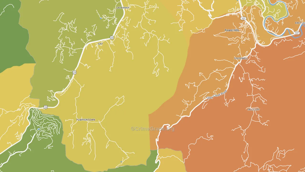 Pumpkintown, NC Map of Burglary Rates