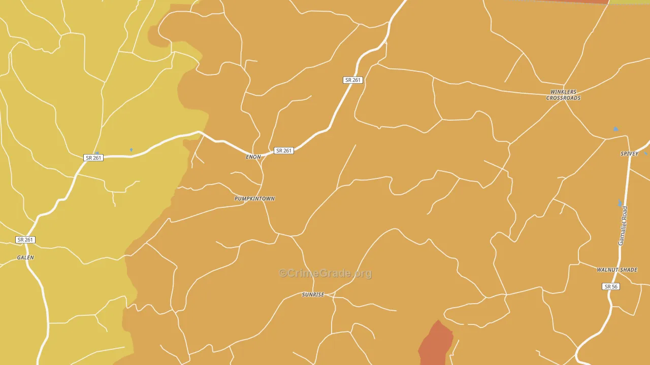 Pumpkintown, TN Map of Burglary Rates