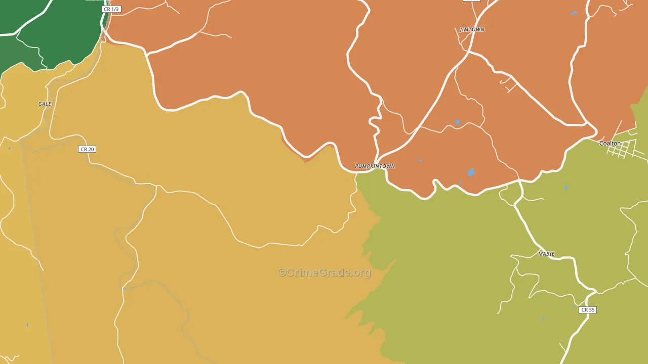 Pumpkintown, WV Map of Burglary Rates