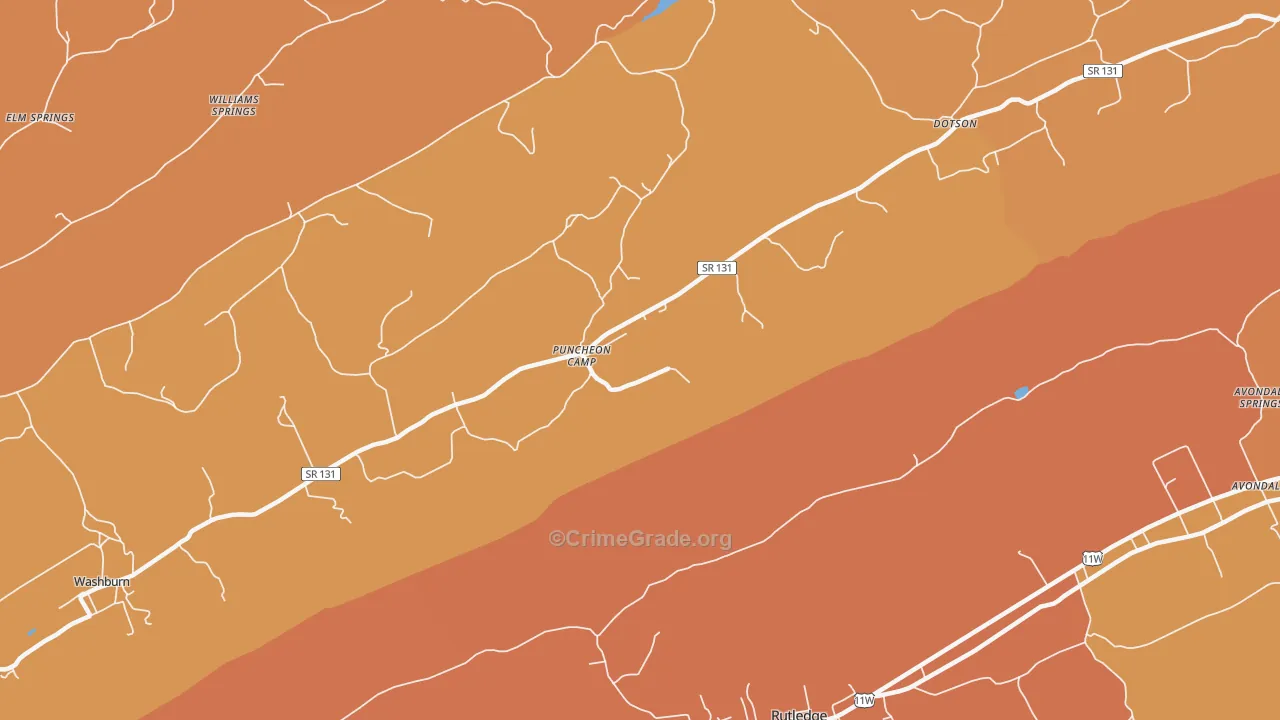 Puncheon Camp, TN Map of Burglary Rates