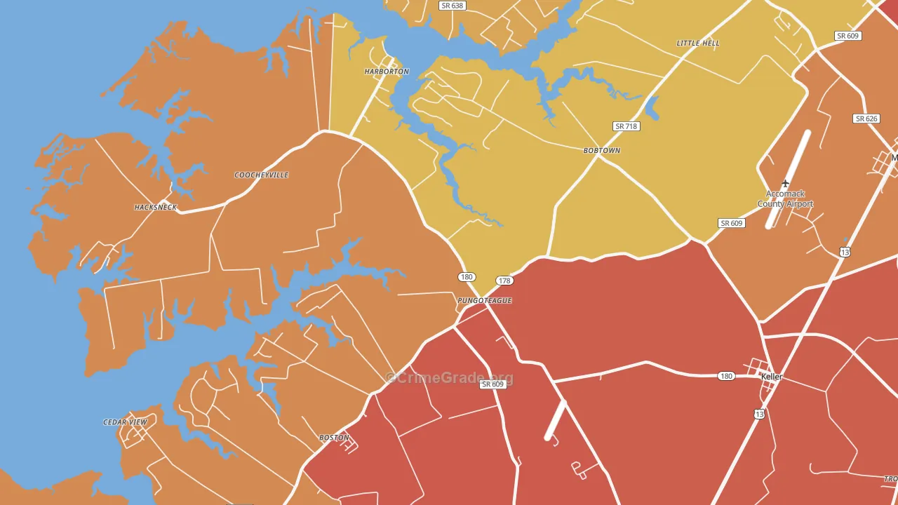 Pungoteague, VA Map of Burglary Rates