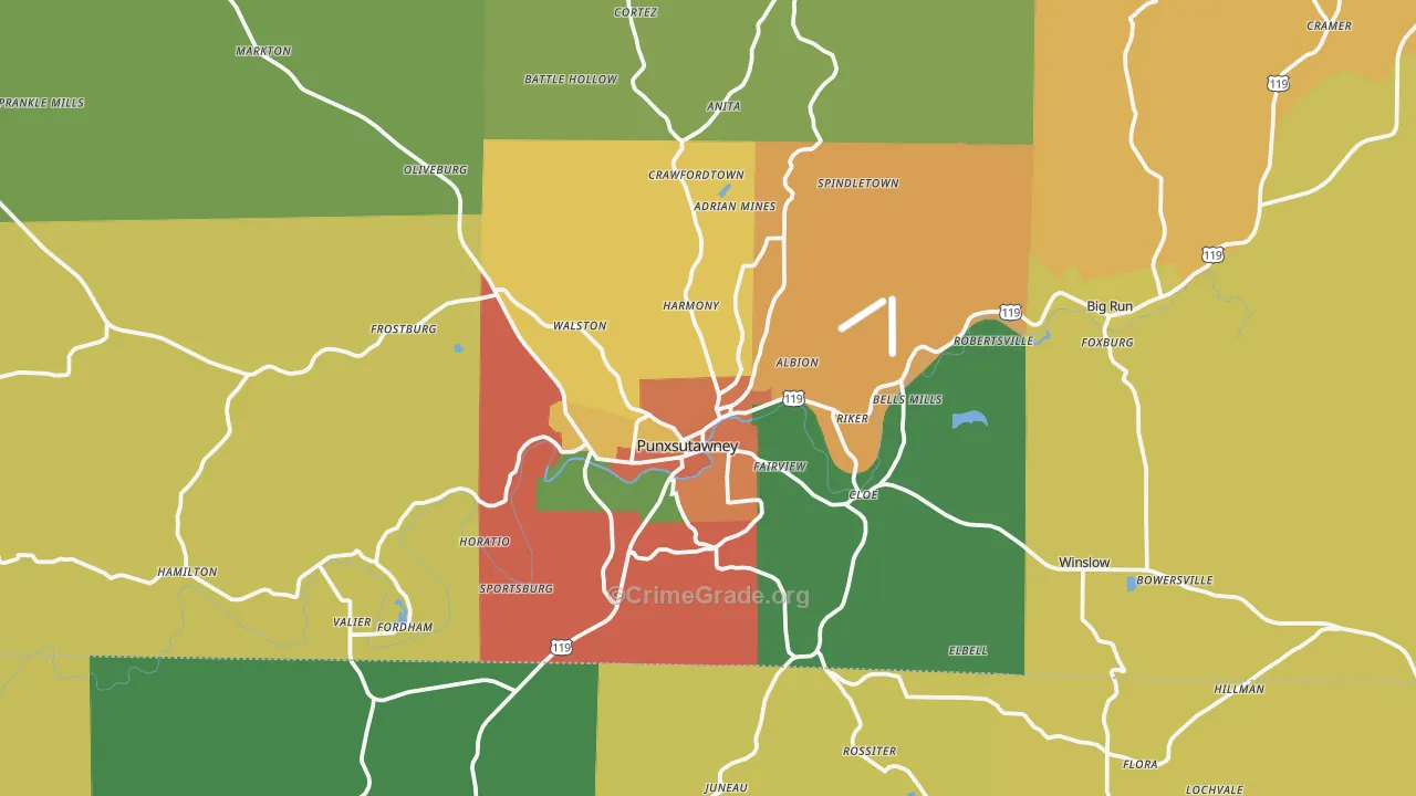 Punxsutawney, PA Map of Burglary Rates