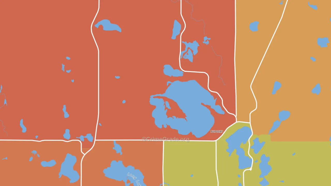Puposky, MN Map of Burglary Rates