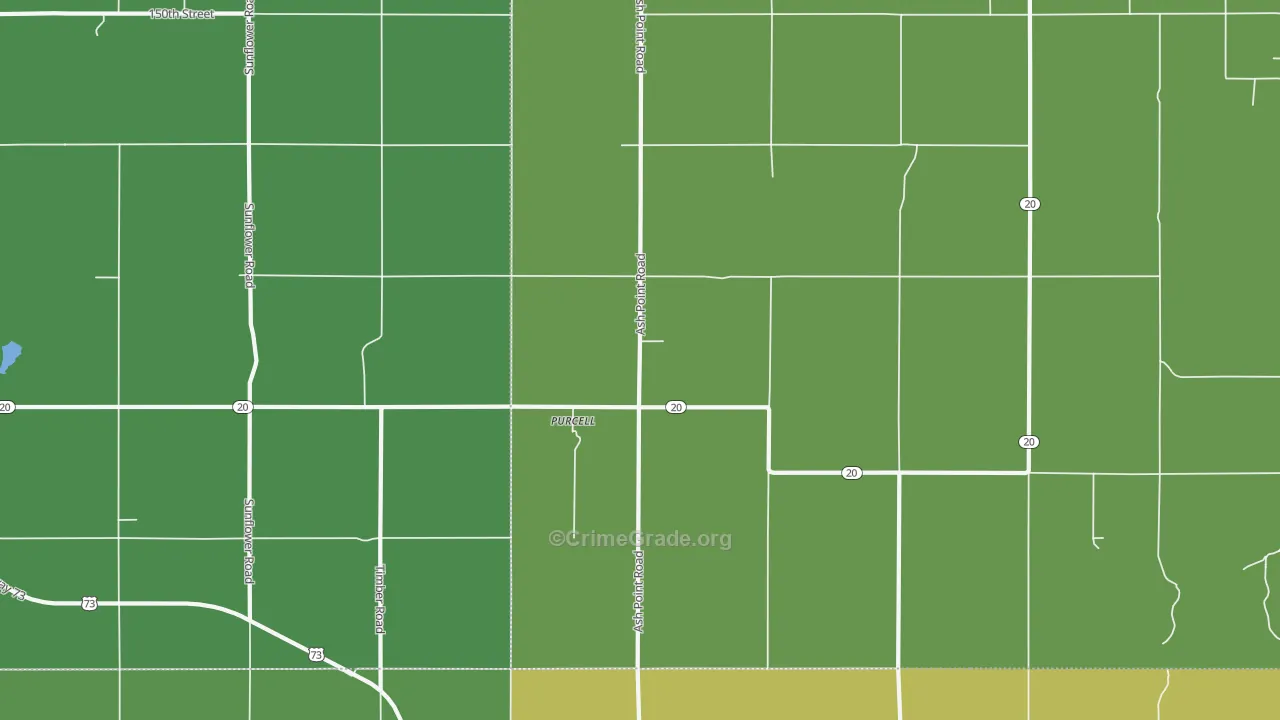 Purcell, KS Map of Burglary Rates