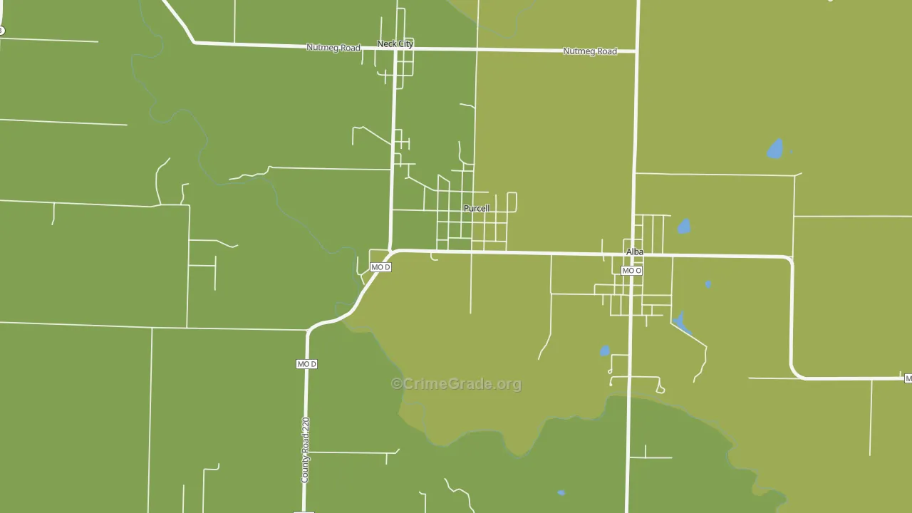 Purcell, MO Map of Burglary Rates