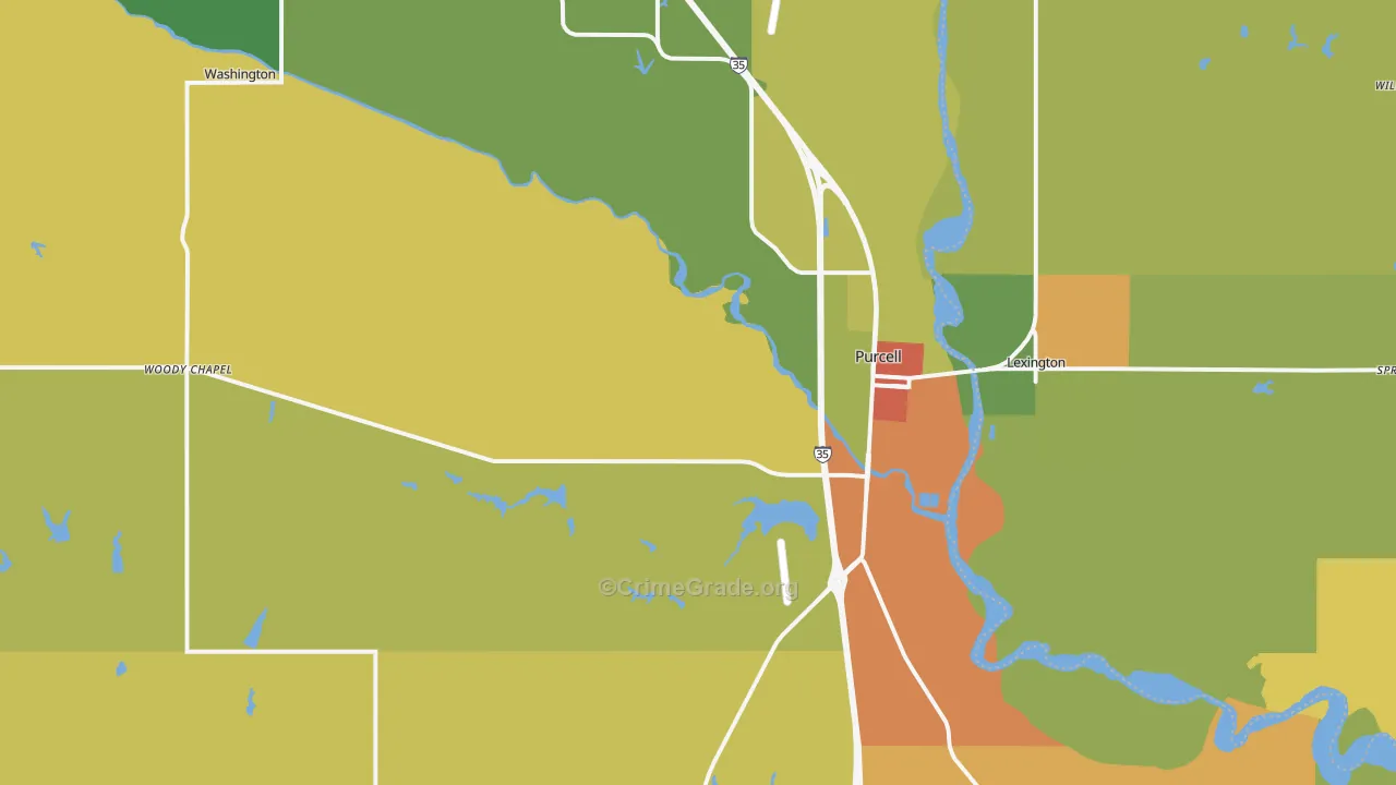Purcell, OK Map of Burglary Rates