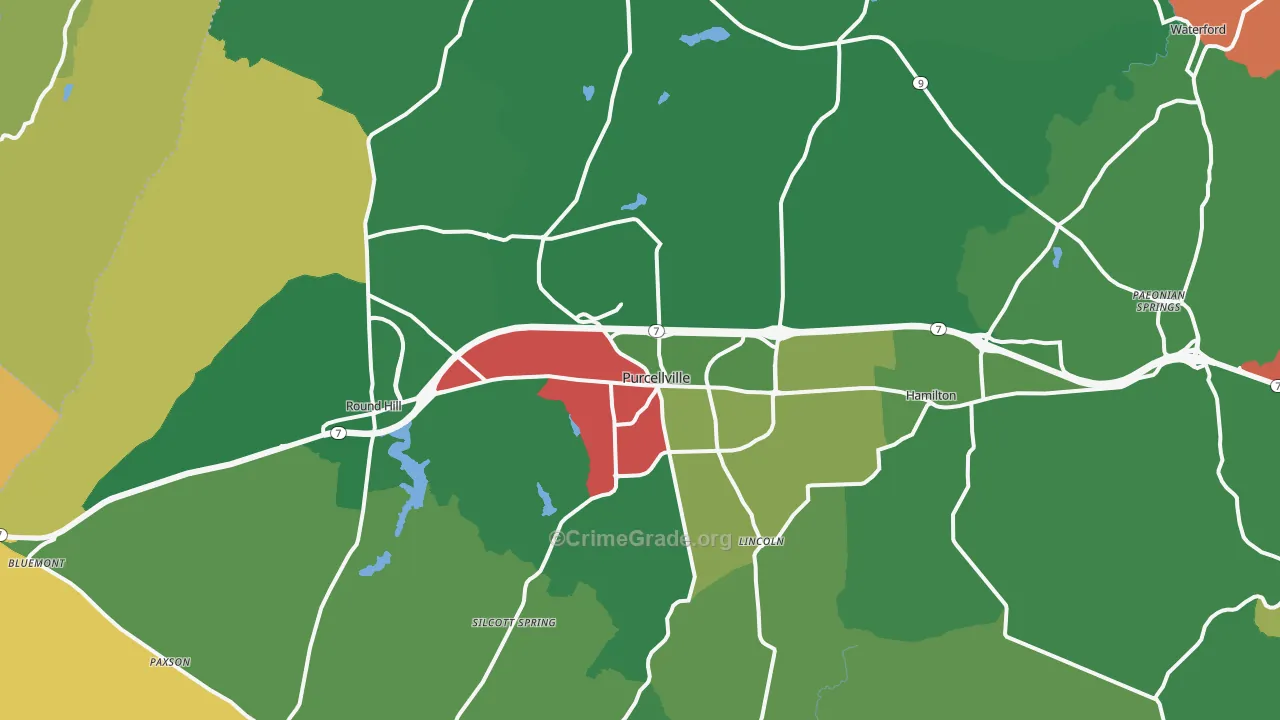 Purcellville, VA Map of Burglary Rates