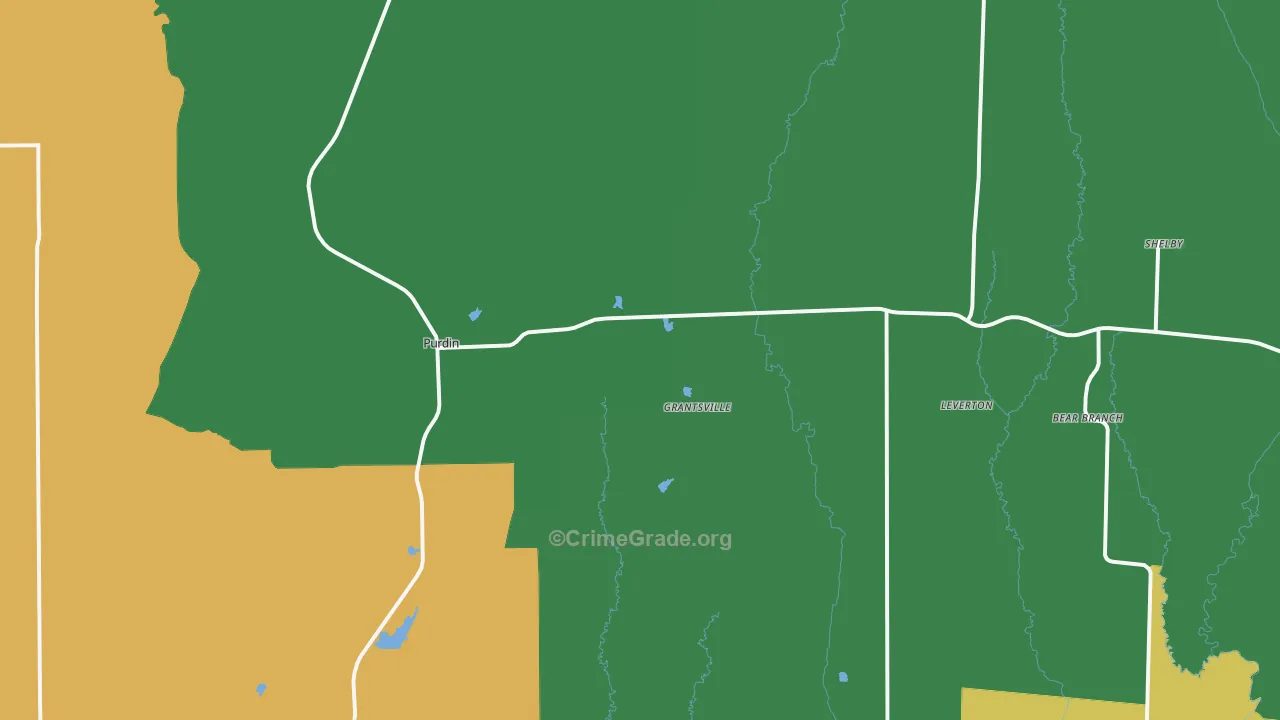 Purdin, MO Map of Burglary Rates