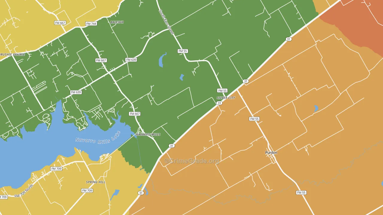 Purdon, TX Map of Burglary Rates