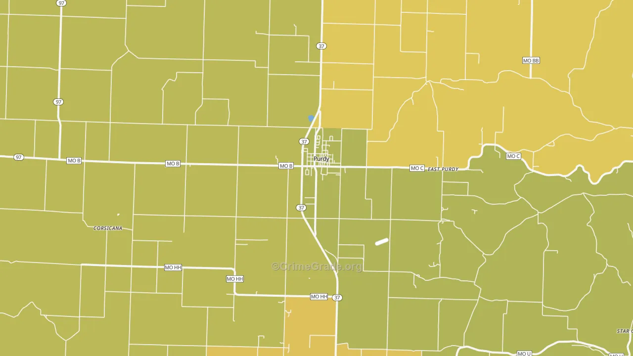 Purdy, MO Map of Burglary Rates