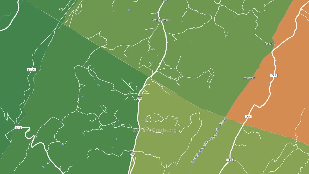 Purgitsville, WV Map of Burglary Rates