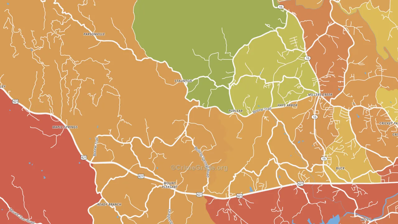 Purlear, NC Map of Burglary Rates