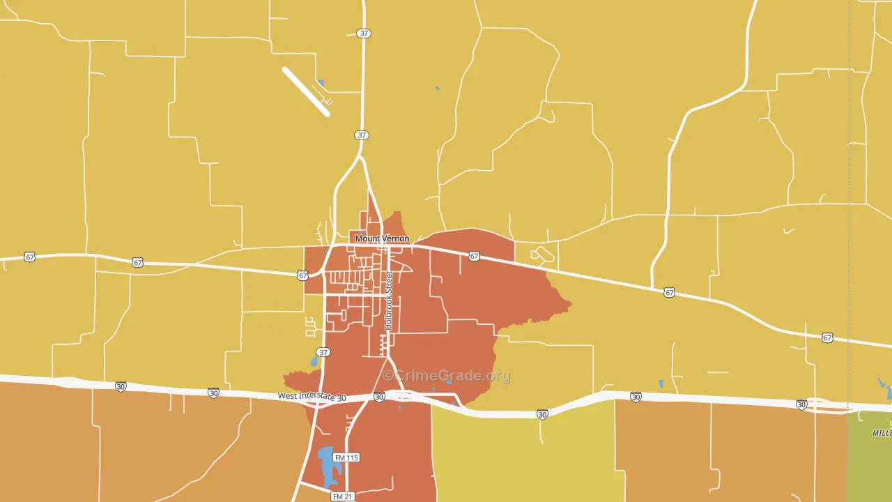 Purley, TX Map of Burglary Rates