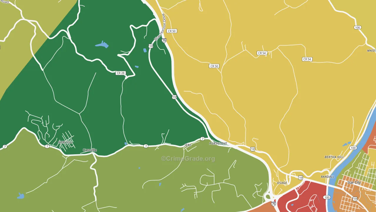 Pursglove, WV Map of Burglary Rates