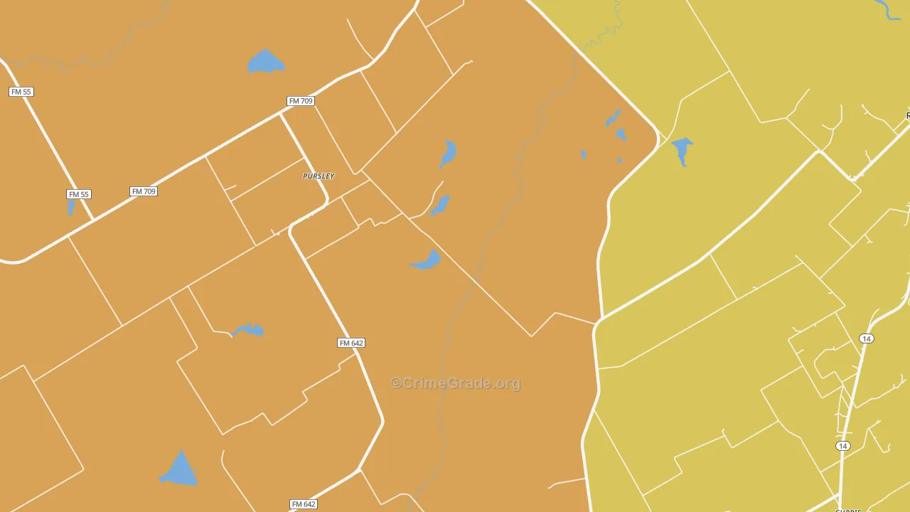 Pursley, TX Map of Burglary Rates