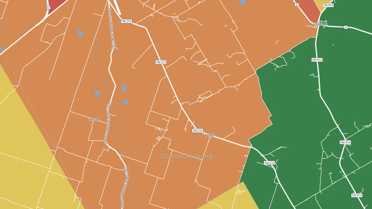 Purves, TX Map of Burglary Rates