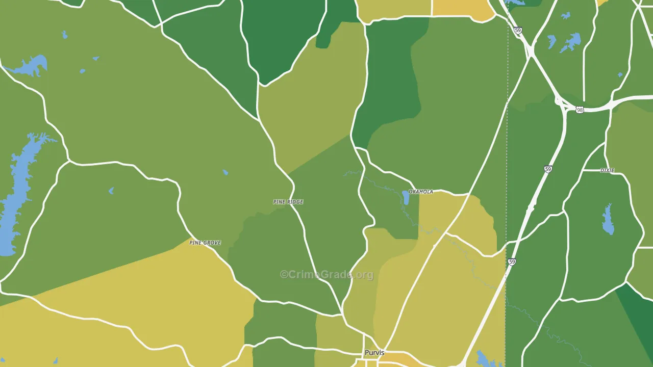 Purvis, MS Map of Burglary Rates